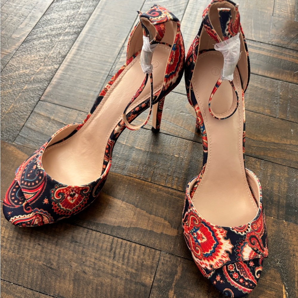 Elegant Paisley Print Women's Heels 4 inch Strappy Salsa Open Toe Stilettos
